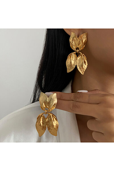 Choice أقراط إنجيمارك ذهبية اللون بتصميم أوراق شجر عتيقة مزخرفة للنساء، أقراط...