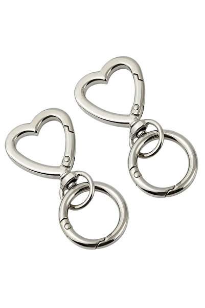 Choice مجموعتان فضيتان 2/6/15 من مشابك مفاتيح على شكل قلب مع حلقات دائرية زنب...
