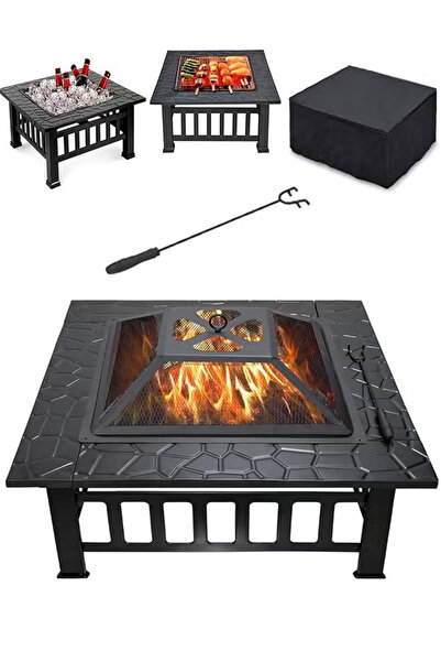 Cady One حفرة نار محمولة مع شواية أسود 80x39x80 سم