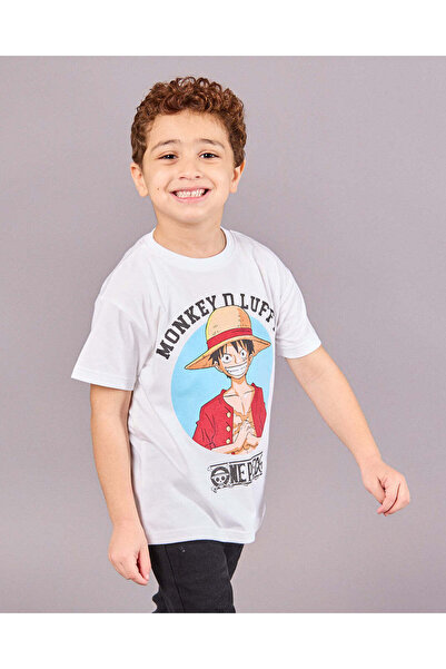 REDTAG Boys Junior White Printed Short Sleeve T-Shirt