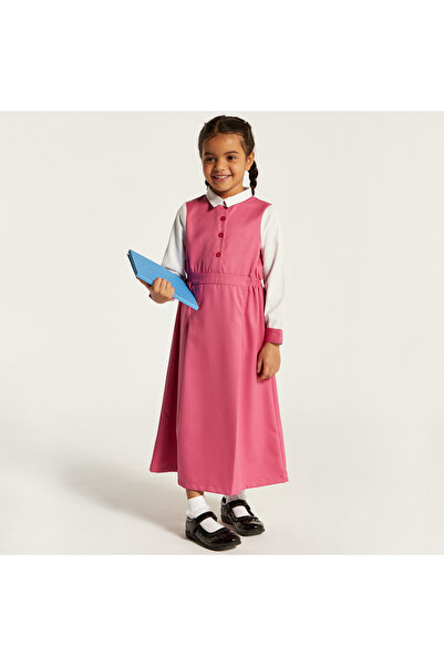 Juniors Solid Pinafore Dress with Button Closure