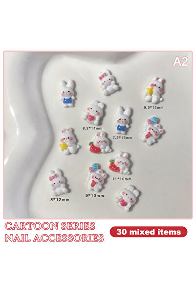Choice A2 HUA 30 قطعة من زينة أظافر على شكل أرنب كرتوني، راتنج ثلاثي الأبعاد ...