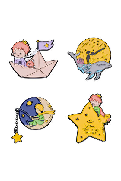 Choice 4 قطع دبابيس مينا على شكل ثعلب أمير لطيف، دبابيس مخصصة على شكل قمر ونج...