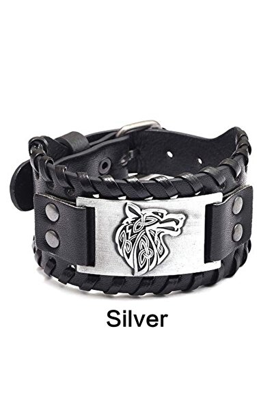Choice Silver 1PC Men's Fashion Stainless Steel Wolf Head Wide Leather Bracel...