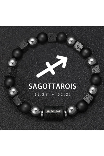 Choice سوار برج القوس، 18-19 سم، خرزات الأبراج، سوار للأزواج، أحجار بركانية م...