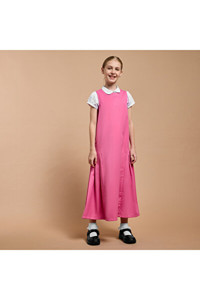 Juniors Solid Sleeveless Pinafore Dress with Zip Closure