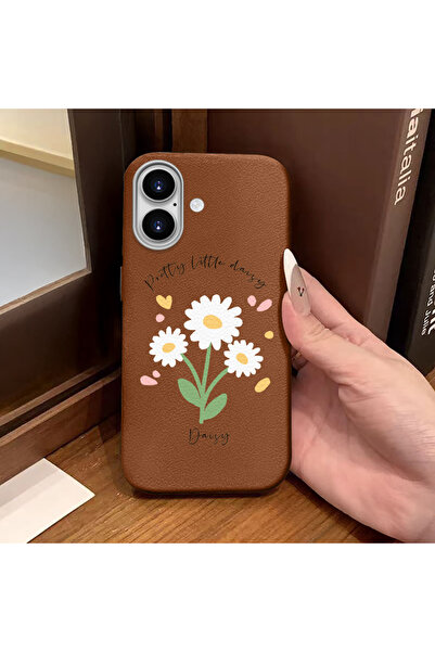 ucuc جراب سيليكون بملمس جلدي بني متوافق مع آيفون 16 يحمي الكاميرا ويوفر امتصا...