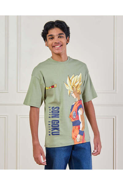 REDTAG تيشيرت مطبوع عليه صورة دراغون بول باللون الزيتوني للأولاد الكبار