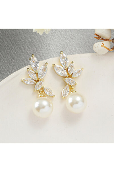 Choice أقراط زفاف كلاسيكية من زاكول بلون ذهبي مرصعة بالزركون واللؤلؤ، بتصميم ...