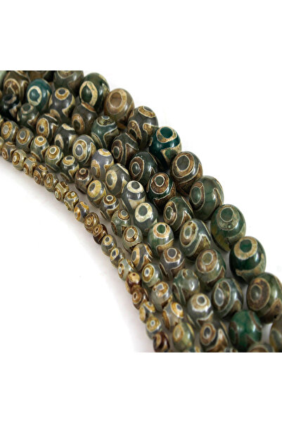 Choice 5 قطع من خرز دزي التبتي الطبيعي، رمادي مخضر، مقاس 12 مم، بأحجام 6/8/10...