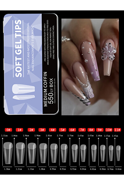 Choice أظافر جل ناعمة على شكل تابوت، 550 قطعة، متوسطة الطول، قصيرة، على شكل ل...