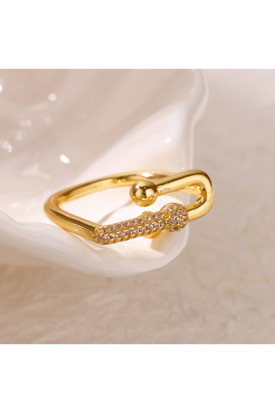 Choice خواتم زركون فاخرة قابلة للتعديل JZ7564G بتصميم هندسي للنساء، لون ذهبي،...