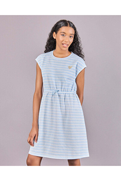 REDTAG Senior Girls Blue Striped Rib Dress
