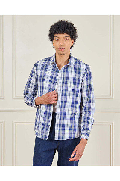 REDTAG Men Checkered Blue Formal Shirt