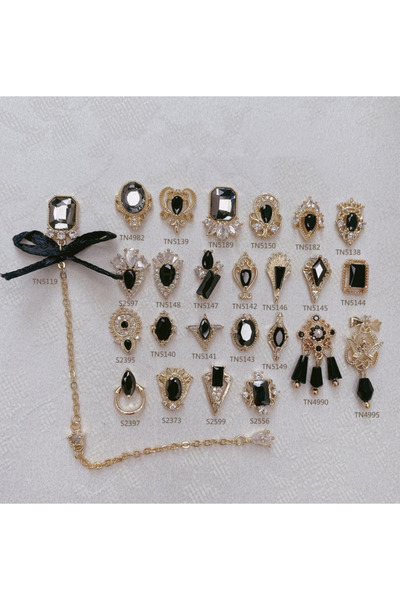 NAILFYOU 5 قطع عشوائية من زينة أظافر الزركون السوداء بنمط قوطي بانك، زينة فاخ...