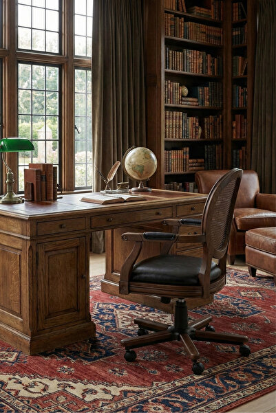 Woodenbend Orlando Ceviz Rengi Suni Deri Ofis Sandalyesi – Kayın İskelet Zama...