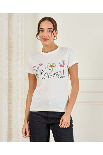 REDTAG Women White Printed T-Shirt