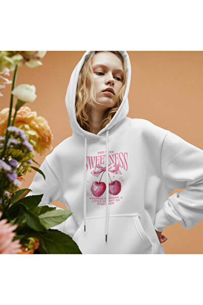 Dad&Children Sweet Cherries Baskılı Unisex Standart Fit Kapüşonlu Şardonlu Pa...