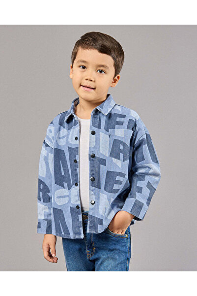 REDTAG تيشيرت أزرق مطبوع بالكامل للأولاد الصغار مع تيشيرت