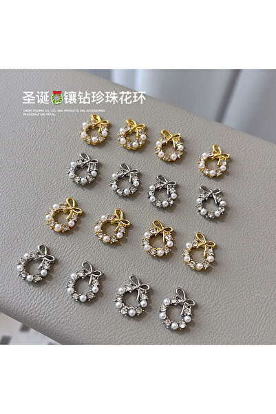 Choice 10pcs Christmas Wreath Nail Art Accessory Luxury Bow Pearl Alloy Diamo...