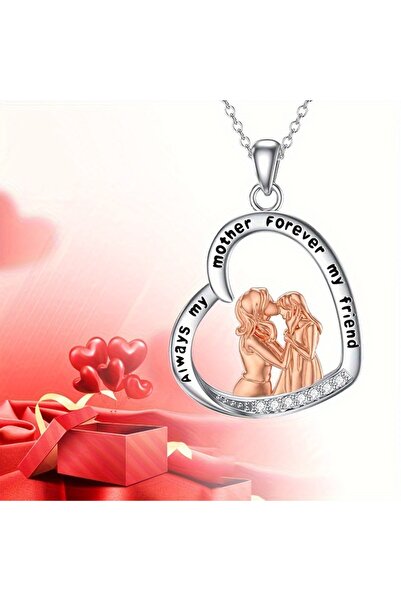 Choice 1. قلادة "أمي دائماً صديقتي للأبد" بتصميم عصري، قلادة بقلب كريستالي بل...