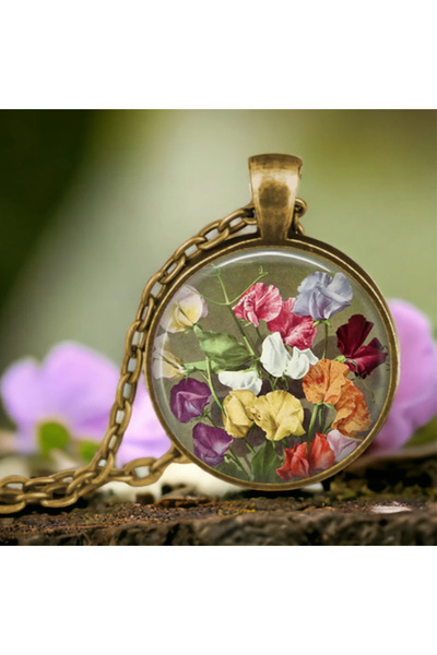 Choice 60cm 1 Vintage Antique Gold Plated Colorful Sweet Pea Flower Glass Pen...