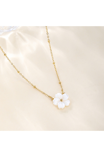 Choice قلادة زهرة الخوخ الجميلة بلون ذهبي أصفر فاتح L104 مصنوعة من صدفة بيضاء...