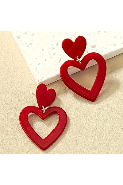 Choice WF5244-1 Fashion Simple Design Red Color Heart Drop Earrings Ladies We...