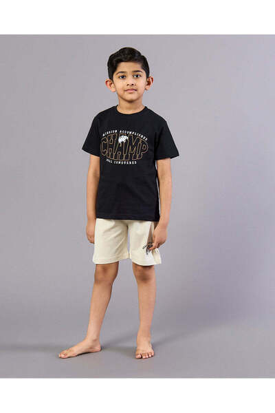 REDTAG طقم بيجاما للأولاد باللونين الأسود والكريمي مطبوع (قطعتان)