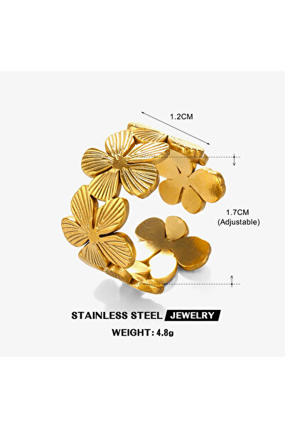 Choice خواتم زهور مفتوحة من الفولاذ المقاوم للصدأ بلون ذهبي للنساء، خاتم زفاف...