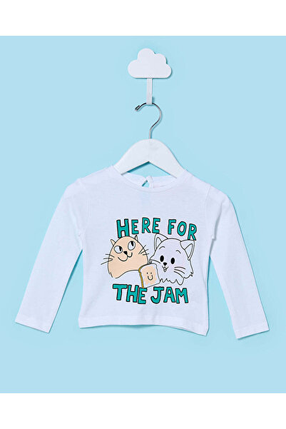 REDTAG Infant Girls White Print T-Shirt