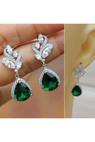 Choice أقراط متدلية من الزركونيا المكعبة الخضراء بتصميم كمثرى أنيق من هويتان ...