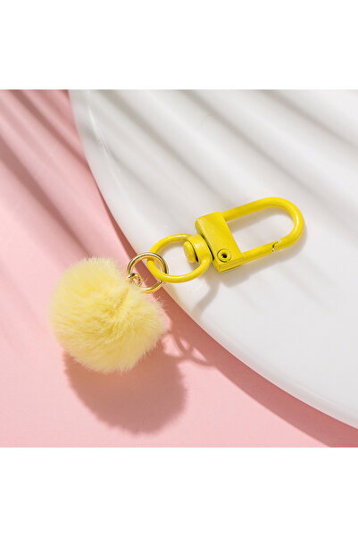 Choice سلسلة مفاتيح على شكل كرة قطيفة صفراء (قطعة واحدة) - سلسلة مفاتيح معدني...