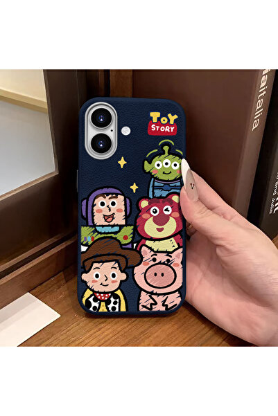 ucuc iPhone 16 Uyumlu Mavi Deri Dokulu Silikon Kamerayı Korur Şok Emici Kılıf...