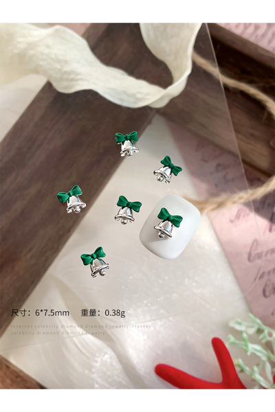 Choice ١٠ قطع من زينة أظافر على شكل جرس عيد الميلاد، مصنوعة من سبيكة ذهبية وف...