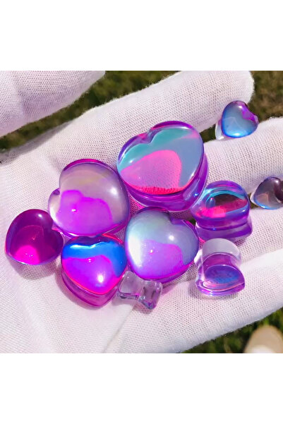 Choice 12mm-2PCs Purple 1-2PCS Transparent Purple Heart Glass Ear Tunnel&Plugs Fashion Solid Piercing Stren