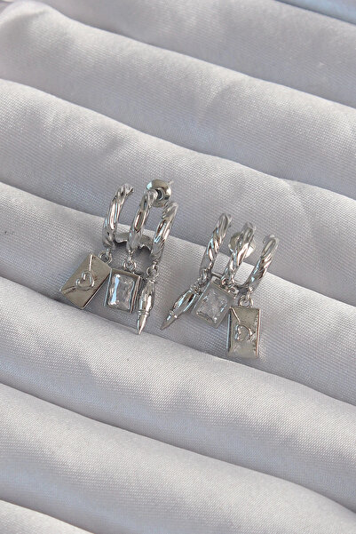 shopwave أقراط نحاسية فضية اللون مرصعة بأحجار الزركون مع إكسسوارات متعددة - T...