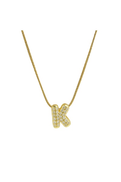 Choice قلادة لطيفة بحرف K إنجليزي، مطلية بالذهب عيار 18 قيراط، مرصعة بالزركون...