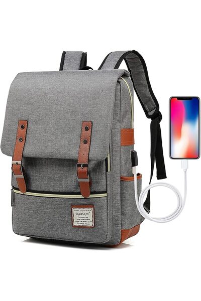 Arabest Vintage Laptop Backpack Slim School Bag Travelling Backpacks with USB Charging Port for Men Women