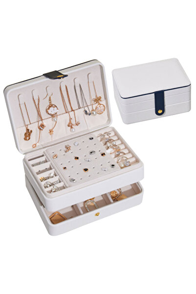 Choice صندوق عرض مجوهرات من الجلد الصناعي الأبيض ذو سعة كبيرة، متعدد الوظائف،...