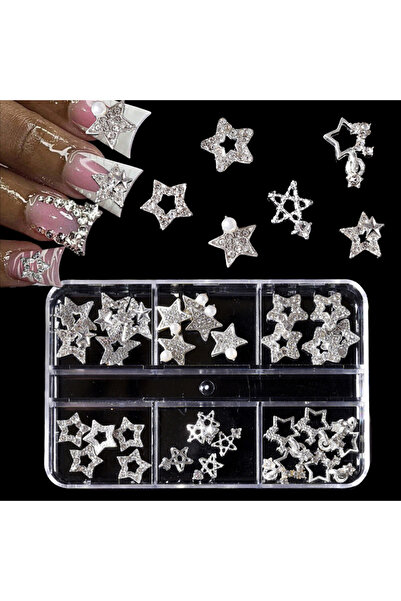 Choice TZz-02 30 قطعة من تعليقات الأظافر الفضية على شكل نجوم، نجوم ثلاثية الأ...
