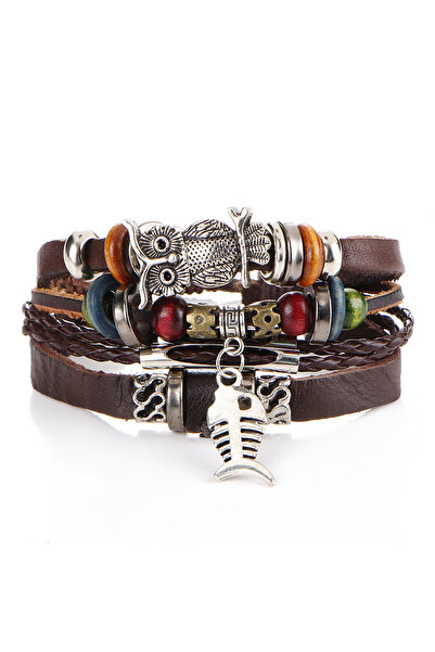 Choice YA0761-1 Boho Stone Feather Multilayer Leather Bracelets Eye Fish Char...