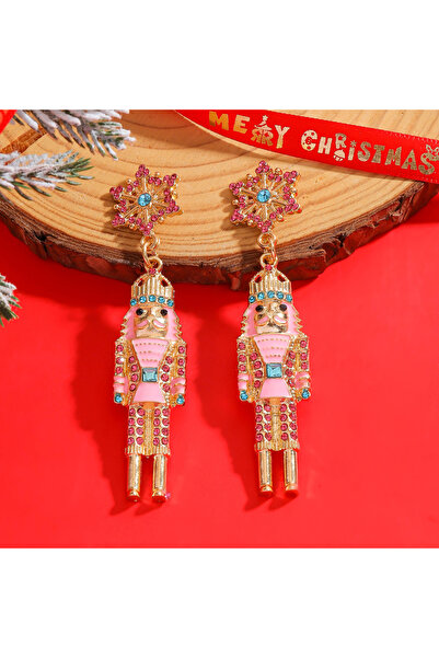 Choice 4 أقراط متدلية على شكل كسارة البندق لعيد الميلاد، مطلية بالذهب ومرصعة ...