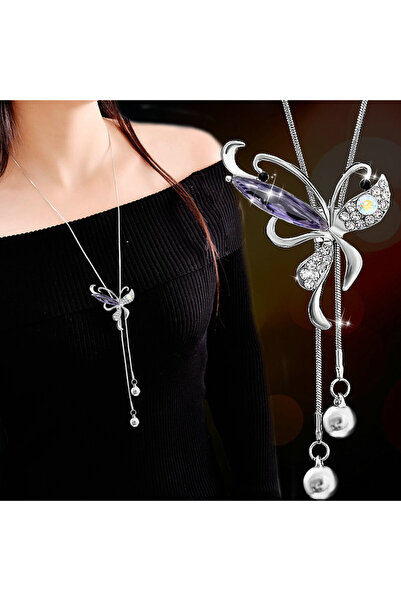 Choice 2 2024 قلادات وسلاسل طويلة بتصميم أجنحة فراشة من الكريستال الأوبال للن...