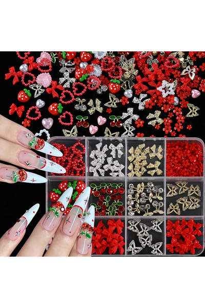 Choice ZB119-1 12 قطعة من زينة الأظافر ثلاثية الأبعاد على شكل كرز أحمر/فراولة...