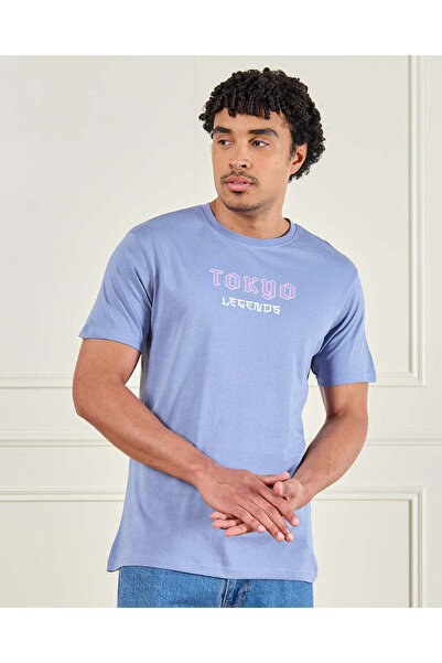 REDTAG Men Blue Printed T-Shirt