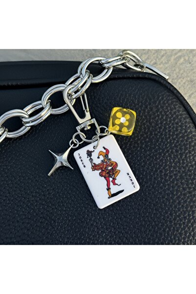 Choice Yellow Poker Bag Charm Playing Card Acrylic Dice Keychain with Star Pe...