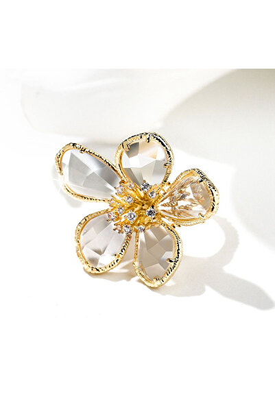 Choice خاتم أنيق مفتوح على شكل زهرة مرصع بالكريستال باللونين الذهبي والأبيض ل...