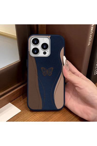 ucuc جراب سيليكون متوافق مع آيفون 15 برو ماكس بلون أزرق وملمس جلدي يحمي الكام...