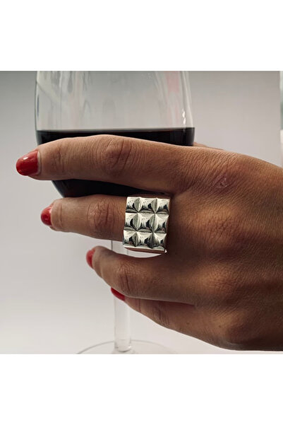 Choice Silver 7 Punk Checkered Texture Ring Simple Square Ring Classic Jewelr...